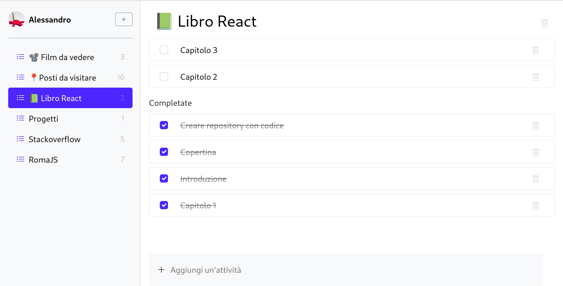 Applicazione sviluppata nel libro React guida pratica allo sviluppo front-end di Alessandro Miliucci